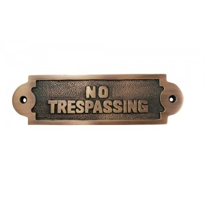 Rectangular No Trespassing Brass Door Sign